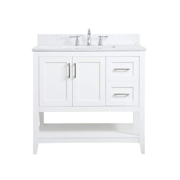 Unbranded Simply Living 36 in. W x 22 in. D x 34 in. H Bath Vanity in White with Calacatta White Engineered Marble Top