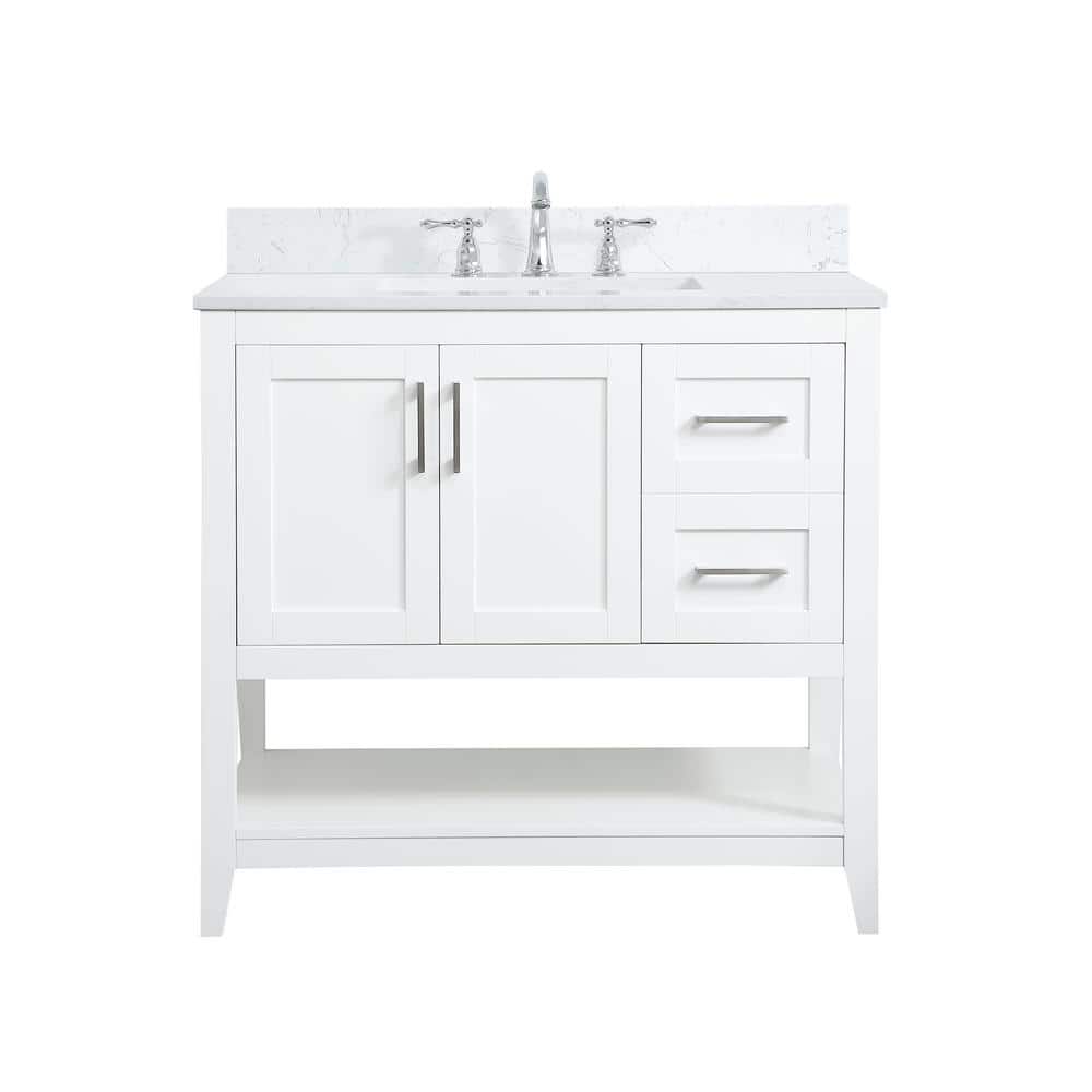36 in. W Single Bath Vanity in White with Engineered Stone Vanity Top in Wh