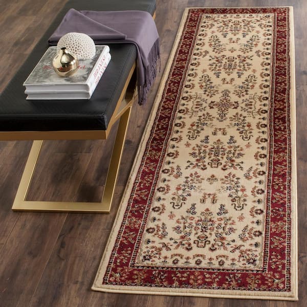Lyndhurst Ivory/Red 2 ft. x 22 ft. Border Antique Floral Runner Rug