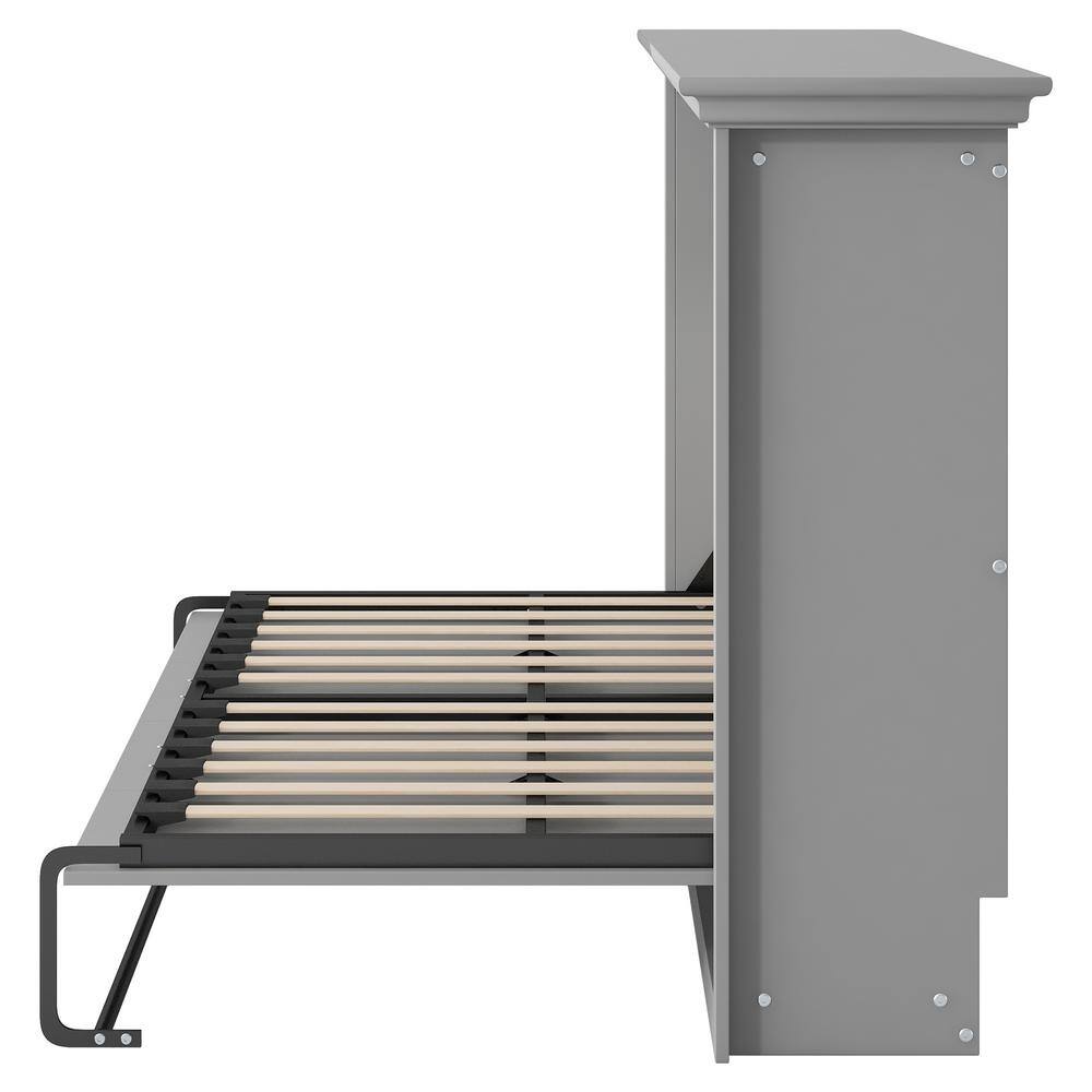 Gray Wood Frame Twin Size Murphy Bed, Folding Wall Bed - thumbnail 3