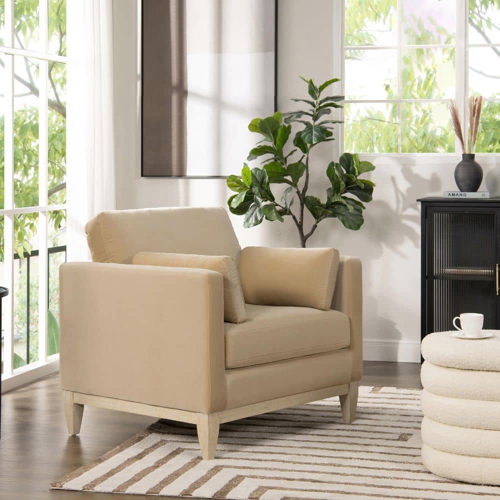 Knox 36" Fawn Brown Velvet Armchair with Wood Base