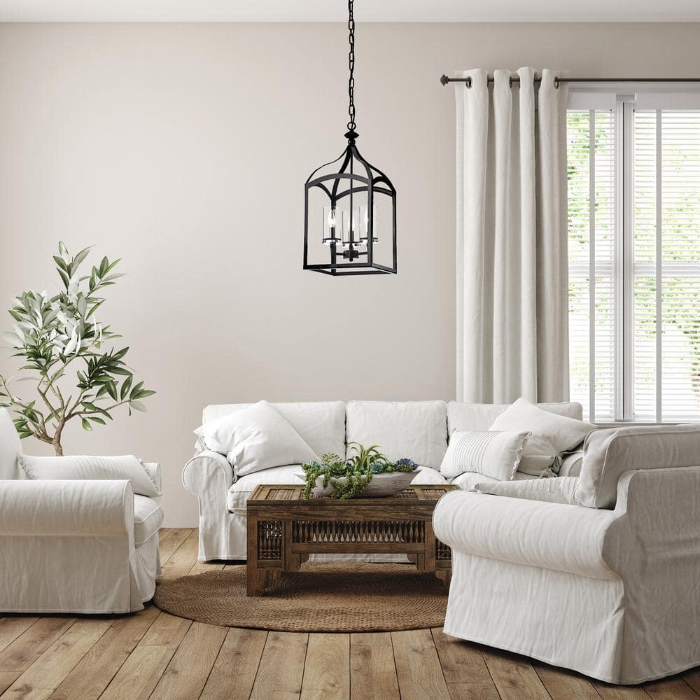 Antique Black 3-Light Lantern Pendant with Clear Glass Shades