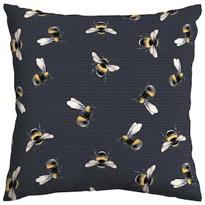 Buzzing Bee Midnight Outdoor Square Throw Pillow