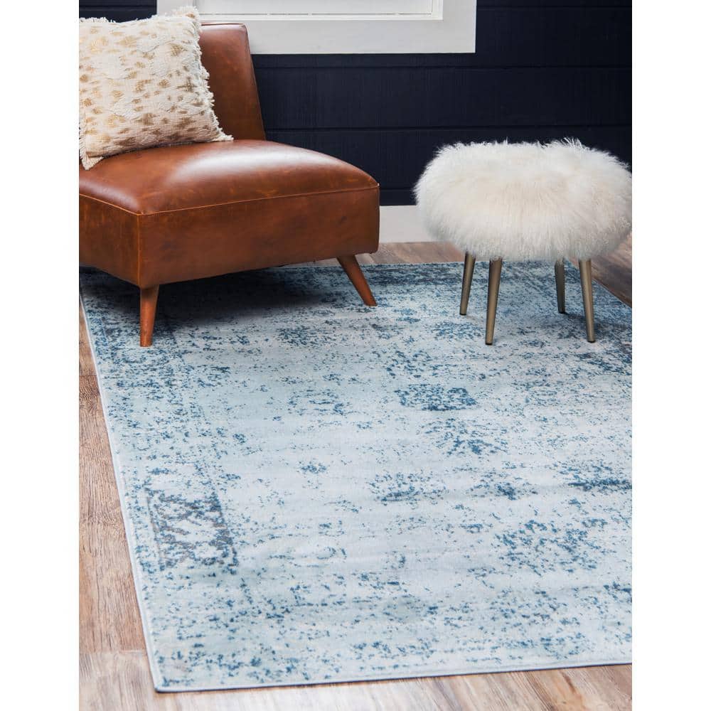 Reversible Easy-Care Light Blue Synthetic Rectangular Rug