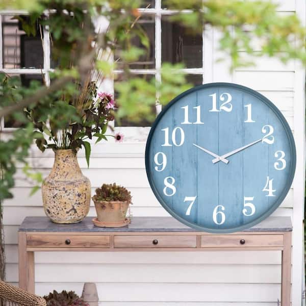 18 in. Outdoor Wall Clock Waterproof Blue 1-Piece TFL1474 - The