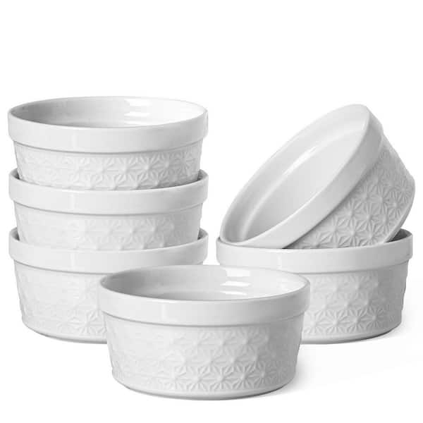 6-Piece Snowflake Ceramic Round Ramekin Baking Bowls Set Oven Safe Porcelain Souffle Dessert Dipping Bowls