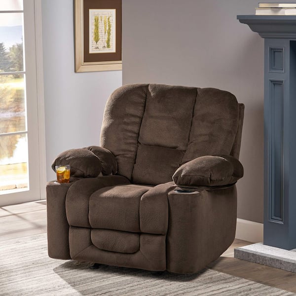 Chocolate Fabric Standard Recliner with Convenient Dual Cup Holders