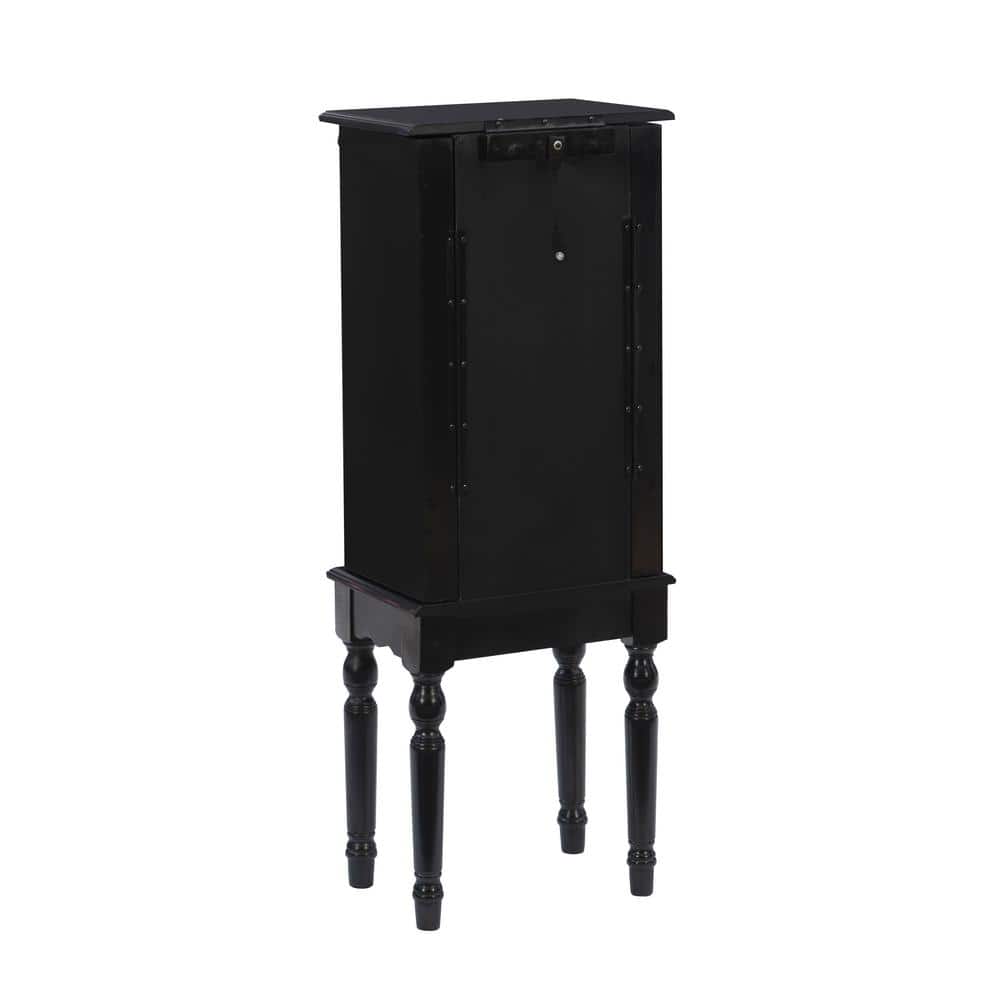 Petite Ebony Black Jewelry Armoire with Mirror and Plush Lining