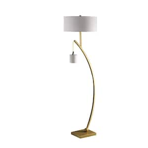 59 in. Gold and White One 1-Way (On/Off) Arc Floor Lamp for Living Room with Cotton Drum Shade