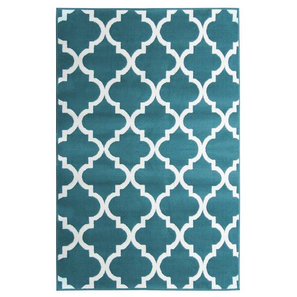 TrafficMaster Englewood Quatrefoil Turquoise 5 ft. x 7 ft. Area Rug