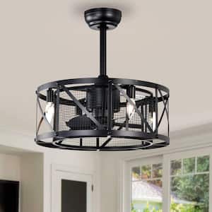 Chaos 20 in. Indoor Matte Black Cage Ceiling Fan with Remote Control and Reversible Motor