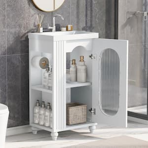 20 in. x 15 in. x 30 in. Bathroom Vanity  White Storage Cabinet with White Ceramic Top, Sink, 2-Tier Shelf