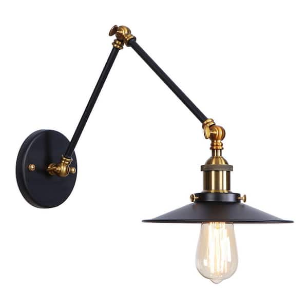 aiwen WS 1-Light 5.31 in. Brass and Black Matte Finish Wall Sconce Vintage with Swing Arm