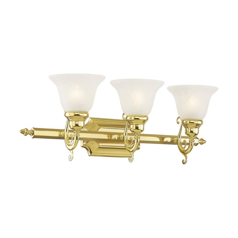 Polished Brass 3-Light Vanity with Alabaster Glass Shades