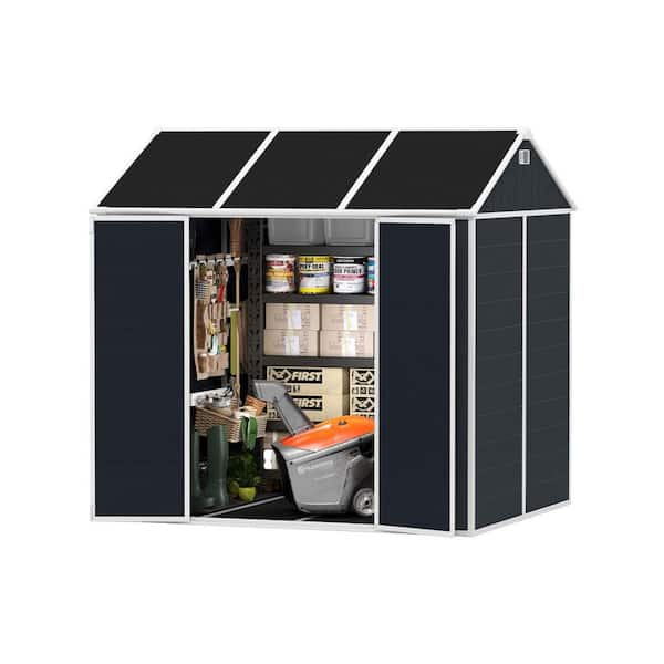 8 ft. W x 7 ft. D Resin Shed with 2-Window and Double-Door, Plastic Shed with Floor in Dark Gray (54 sq. ft. )