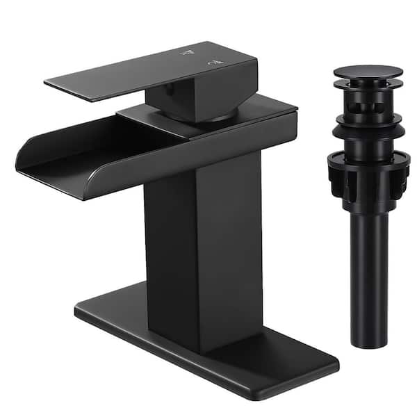 Waterfall Single Hole Single-Handle Low-Arc Bathroom Faucet in Matte Black