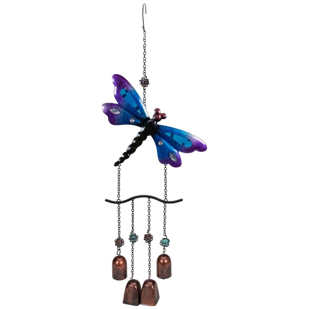 24" Purple and Blue Dragonfly Outdoor Windchime with Faux Jewels