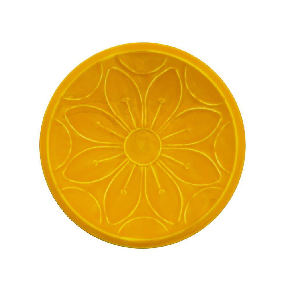 Sunflower Yellow Glass Birdbath with Iron Stake