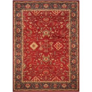 Mahal Red/Navy 12 ft. x 18 ft. Border Floral Area Rug