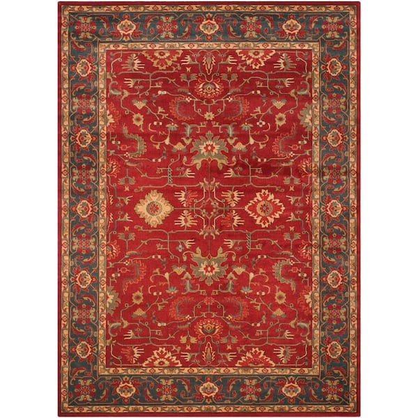 SAFAVIEH Mahal Red/Navy 12 ft. x 18 ft. Border Floral Area Rug MAH693F ...