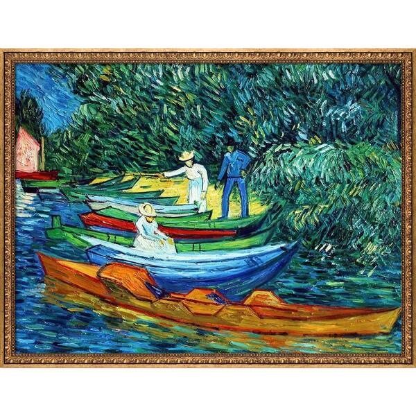 LA PASTICHE Rowing Boats on Banks of Oise by Vincent Van Gogh Versailles Gold Framed Nature Painting Art Print 39.5 in. x 51.5 in.