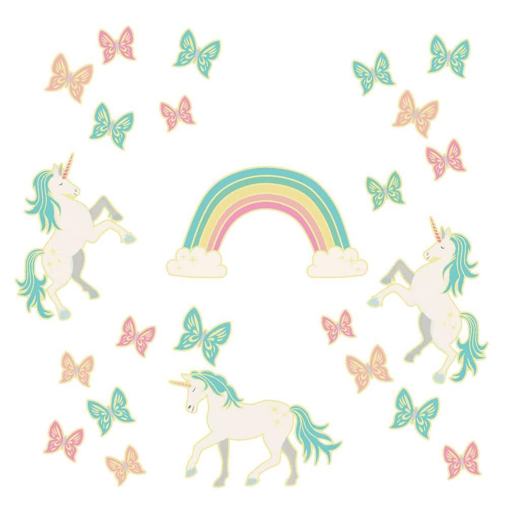 UNICORN GLOW IN THE DARK 24x STICKERS Girls Room Ceiling Wall Decor Party Filler