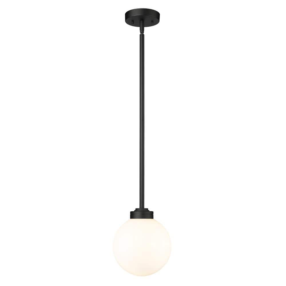Laurent 1-Light Black Outdoor Pendant-Light with Opal Glass