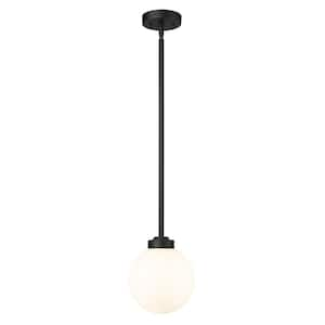 Laurent 1-Light Black Outdoor Pendant-Light with Opal Glass