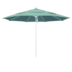 11 ft. White Aluminum Commercial Market Patio Umbrella with Fiberglass Ribs and Pulley Lift in Spectrum Mist Sunbrella