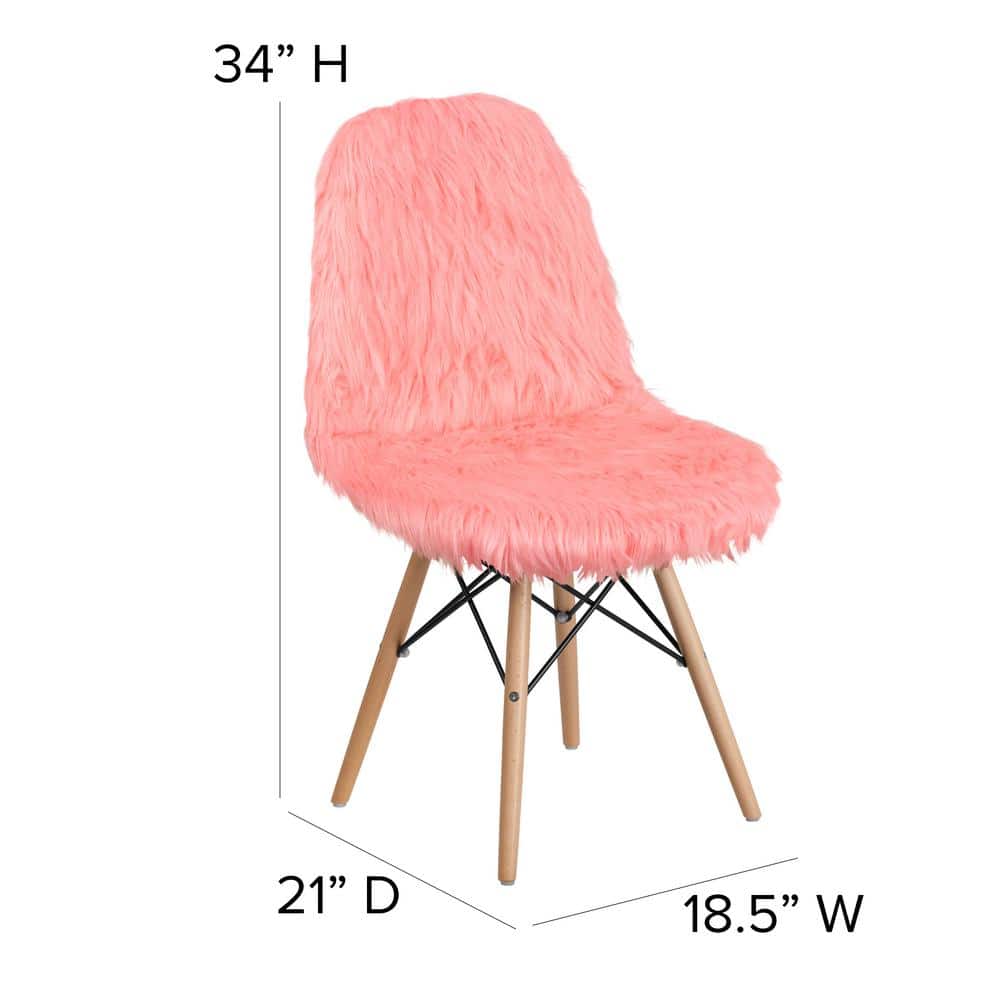 Hermosa Pink Faux Fur Accent Chair with Beechwood Base