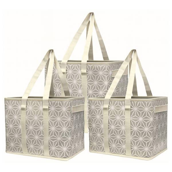 6 gal. Collapsible Storage Totes, Gray Geo 3-Pack