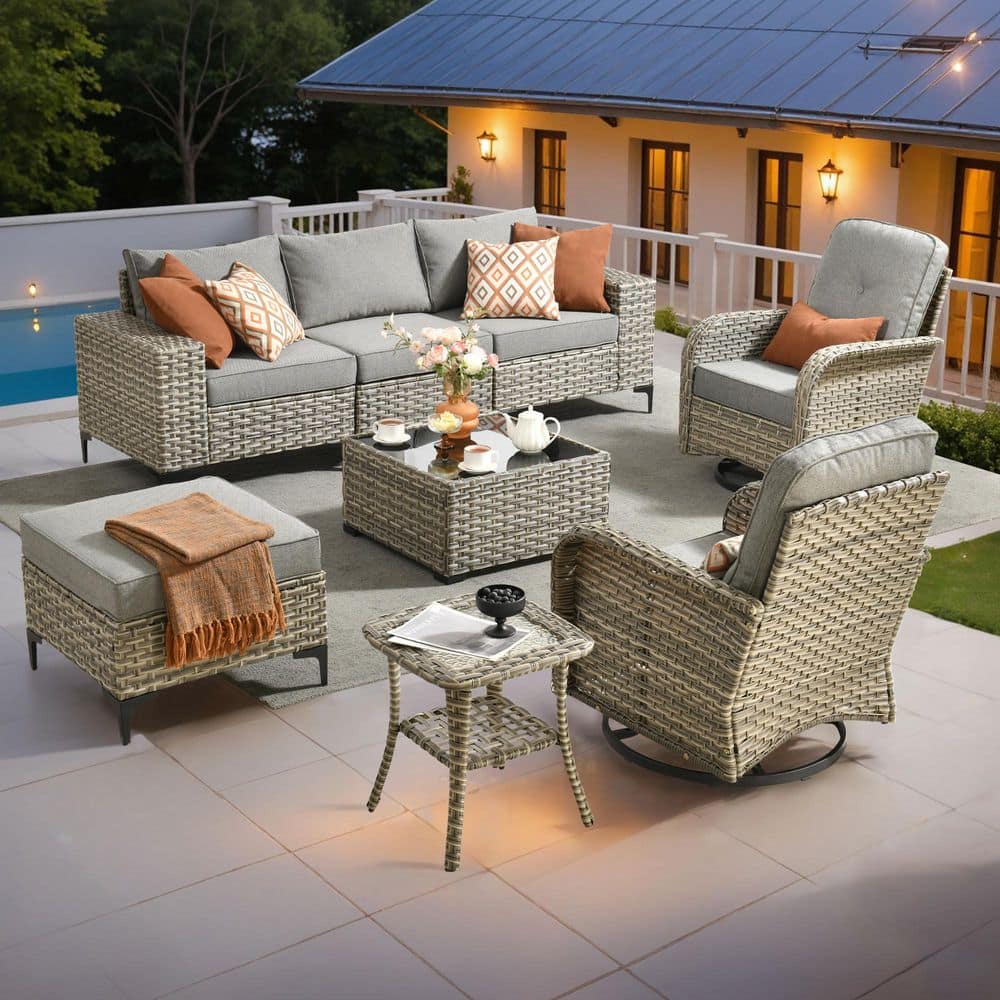 Pansy 8-Piece Outdoor Wicker Patio Conversation Set with Swivel Rocking Chairs and Dark Gray Cushions price history on PriceWatchPro