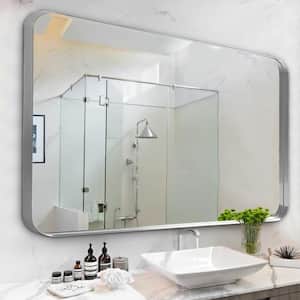 32 in. W x 42 in. H Aluminium Alloy Deep Modern Rectangle Framed Decorative Mirror with Rounded Corner in Silver