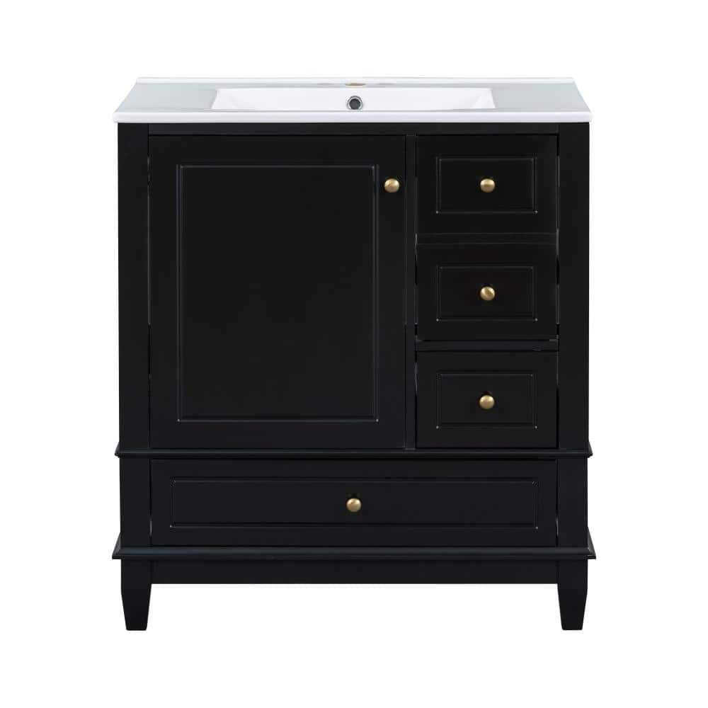 30in. W in Single of Sink Soft Close Door Vanity Black Bath Vanity with White Ceramic Top Basin price history on PriceWatchPro