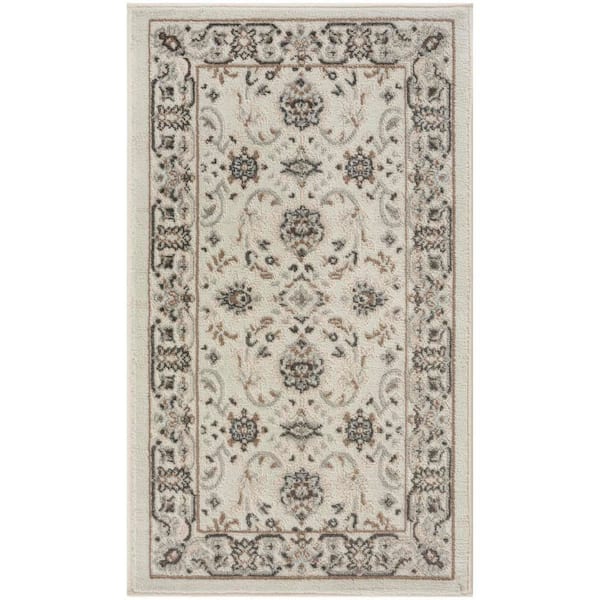 Serenity Home Ivory Mocha 2 ft. x 4 ft. Medallion Traditional Area Rug