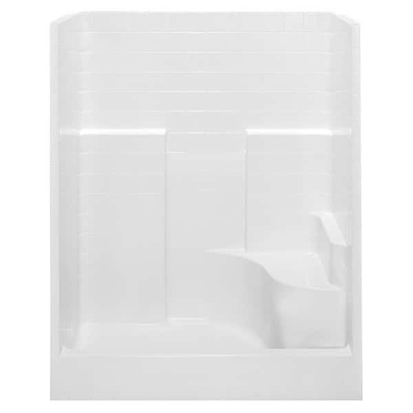 Basic 60 in. x 33 in. x 77 in. AcrylX 1-Piece Low Threshold Shower Wall and  Shower Pan in White with Center Drain