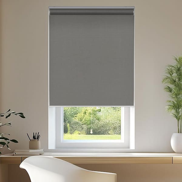 Chicology Snap-N'-Glide Urban Grey Cordless Light Filtering UV Protection Polyester Roller Shade 69 in. W x 72 in. L