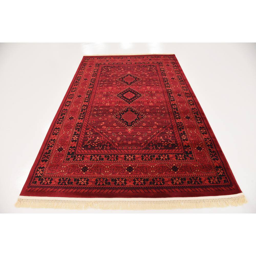 Red Geometric Synthetic 5' x 8' Stain-Resistant Area Rug