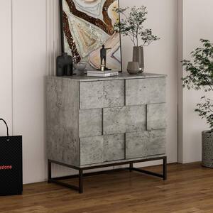 Cement Gray Particle Board File Cabinet with Adjustable Shelf and Metal Frame Home Office 2-Door Large Storage Cabinet