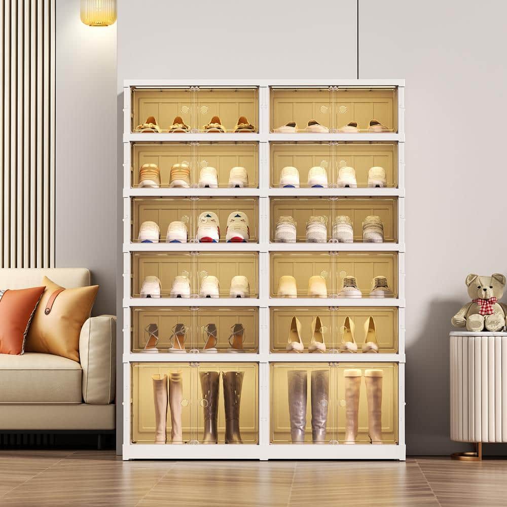 White 6-Tier Plastic Shoe Storage Rack with Clear Doors