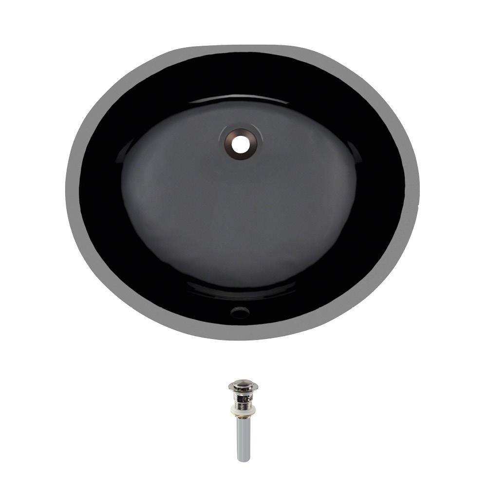 MR Direct Undermount Porcelain Bathroom Sink in Black with Pop-Up Drain ...