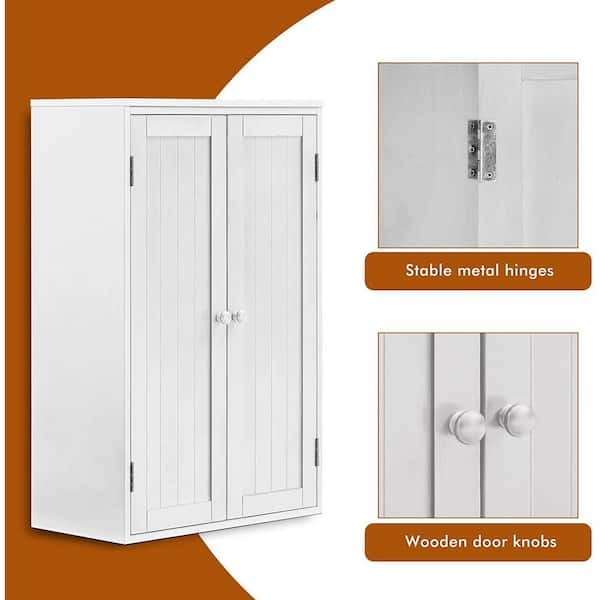 Modern White Wall Storage Cabinet with Double Doors and Adjustable