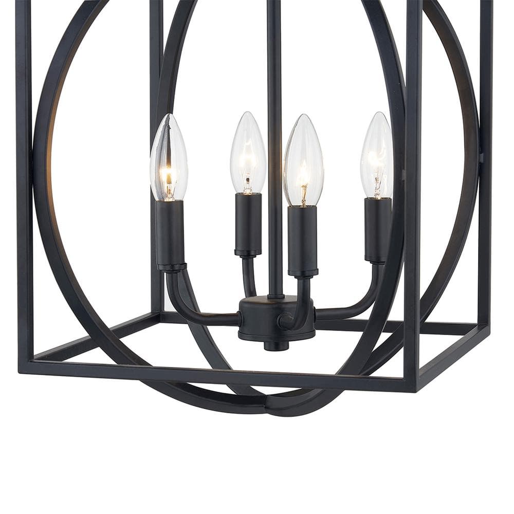 Black 4-Light Glass Lantern Pendant Light