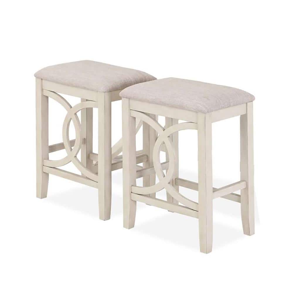 Bella 25" Gray Wood Counter Stool with Beige Fabric Seat