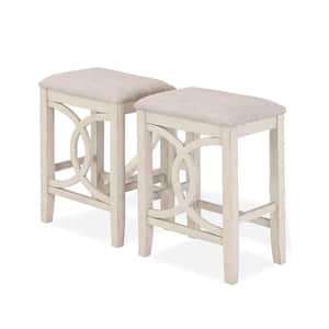 Bella 25 in. 2 Tone Bisque Wood Counter Stool with Polyester Seat (Set of 2)