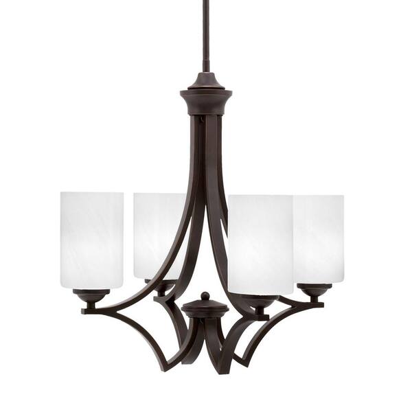 Unbranded Clevelend 4-Light Dark Granite Round Chandelier with 4 in. White Marble Glass Shades, No bulbs included
