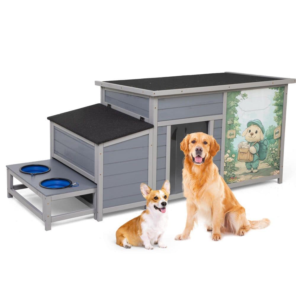 COZIWOW Large Wooden Outdoor Dog House with Elevated Floor and