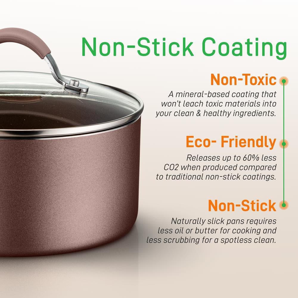 NutriChef 20-Piece Brown Non-Stick Aluminum Cookware Set