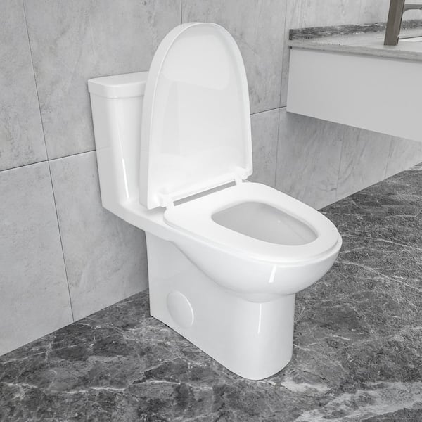 Hlihome 12 In Rough In 1 Piece 1 6 Gpf Side Left Dual Flush Elongated Siphonic Jet Toilet In White Seat Included Dk 9073 Sld134