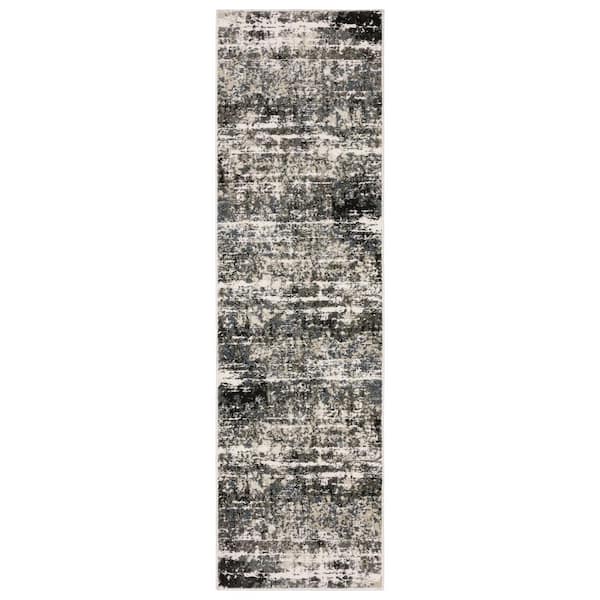AVERLEY HOME Rayder Ivory/Gray 2 ft. x 8 ft. Distressed Abstract Polypropylene/Polyester Indoor Runner Area Rug